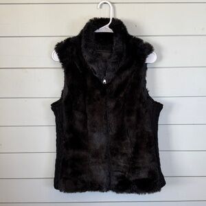Cavalini dark chocolate brown faux fur vest full zip women's size large